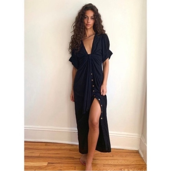 Free People Tie-Neck/Button Front Linen Dress NWOT! - Picture 2 of 9